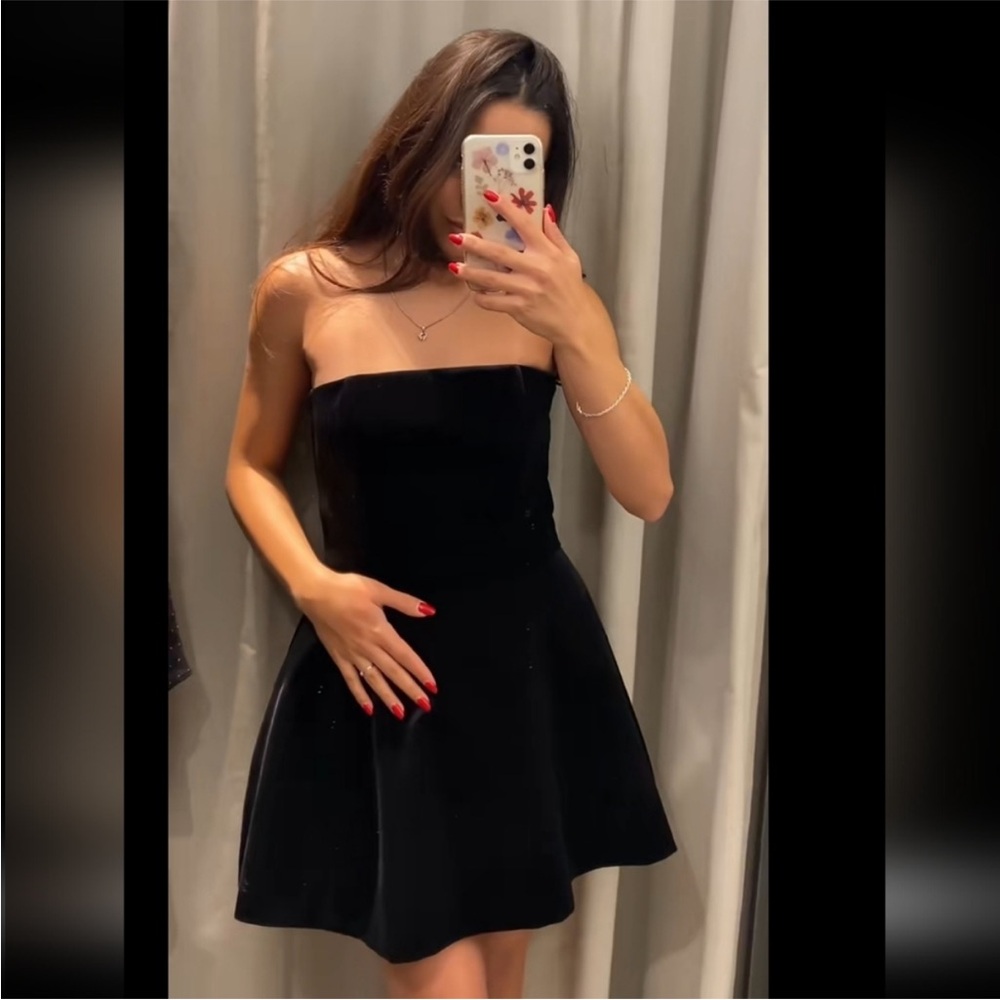Zara VELVET JUMPSUIT MINI DRESS IN BLACK